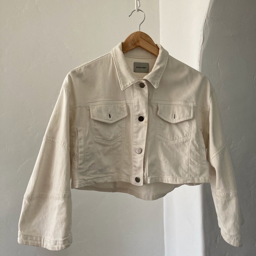 Rachel Comey bell sleeve crop white denim jacket 0 2 XS S